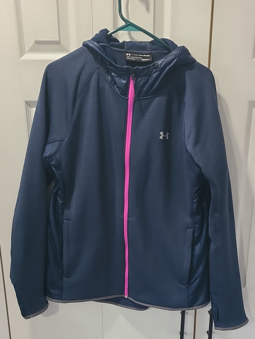 Under Armour Women's Navy Hooded Jacket with Hot Pink Zipper